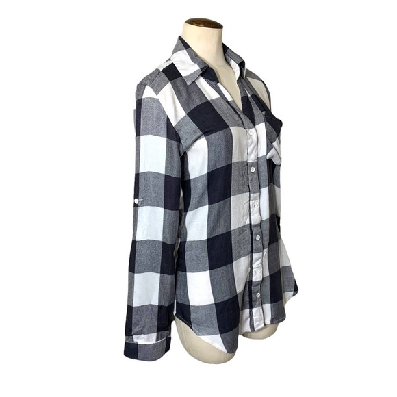 𝅺Pentagone Shirt Sz XS Black White Plaid Long Sleeve Button up Check Top - Picture 3 of 11